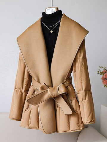 Airchics manteau doudoune laine avec poches ceinture femme élégant